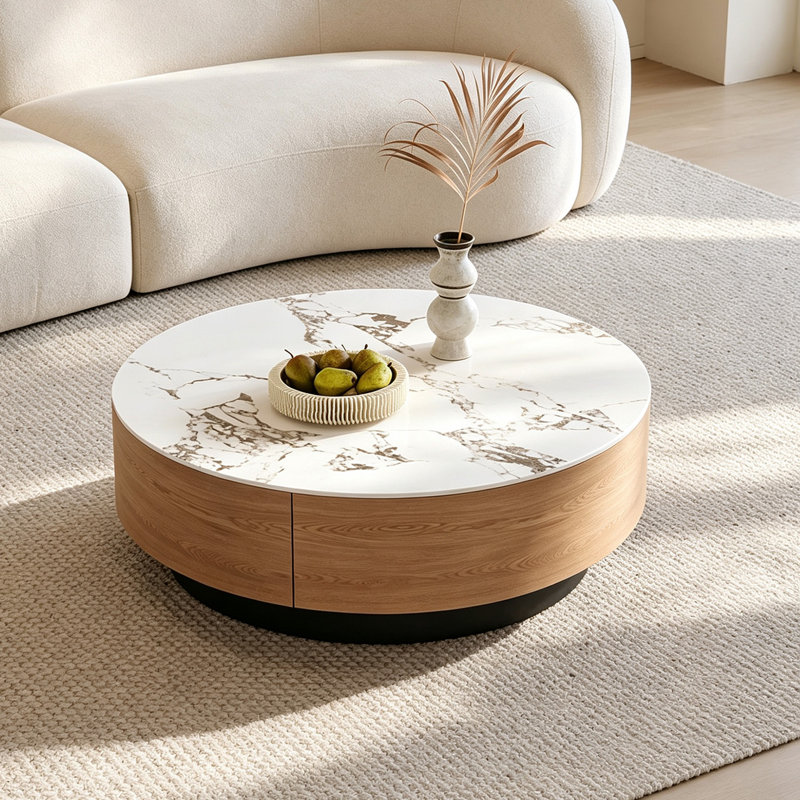 Table basse ronde pour petit appartement, 12.99" H x 31.49" W x 31.49" D, Brown