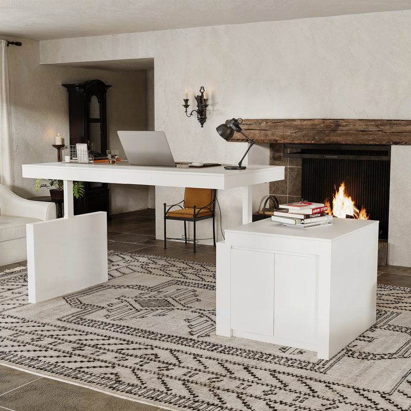 Bureau à hauteur réglable de 110 po avec armoire de rangement à double accès