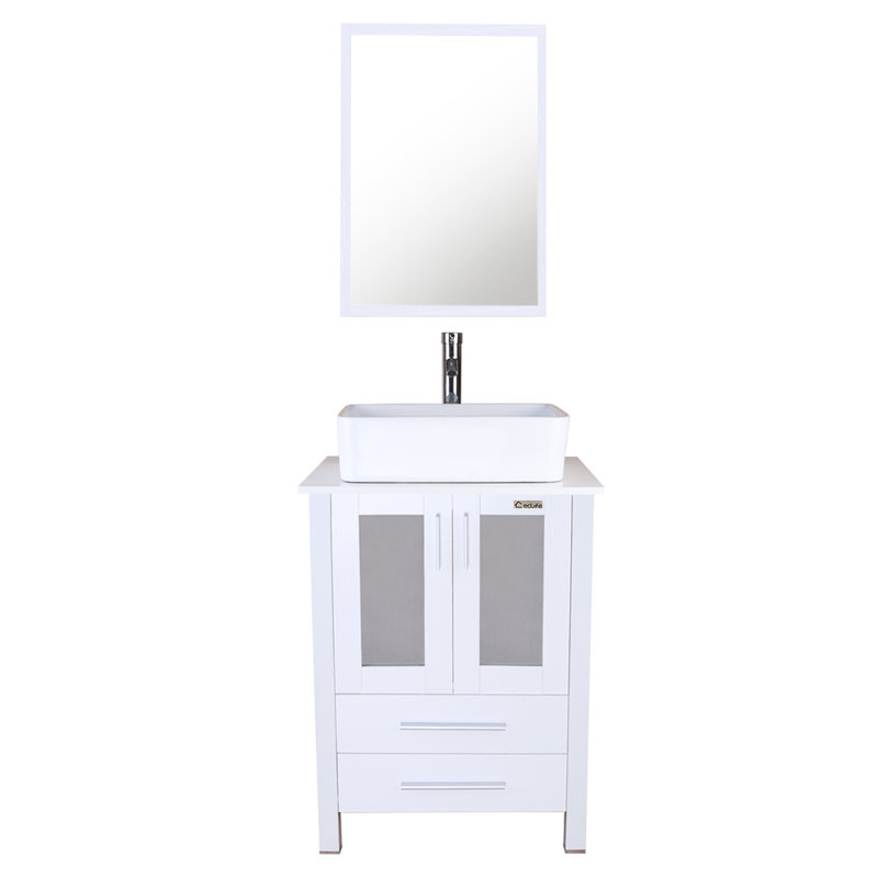 24" White MDF Bathroom Vanity with Ceramic Sink and Chrome Faucet