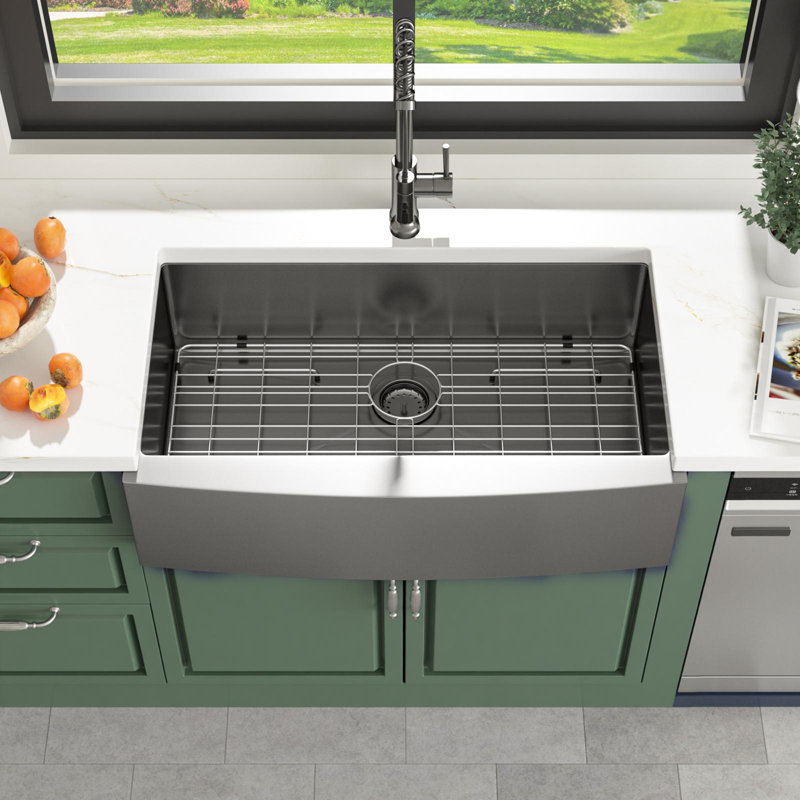 Farmhouse Kitchen Sink Gunmetal Black Stainless Steel Kitchen Sink Apron Front Sink, 10" H x 36" L x 21" W