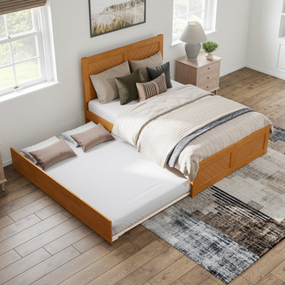 Jeinny Full Size Solid Wood Platform Bed with Full Size Trundle Bed