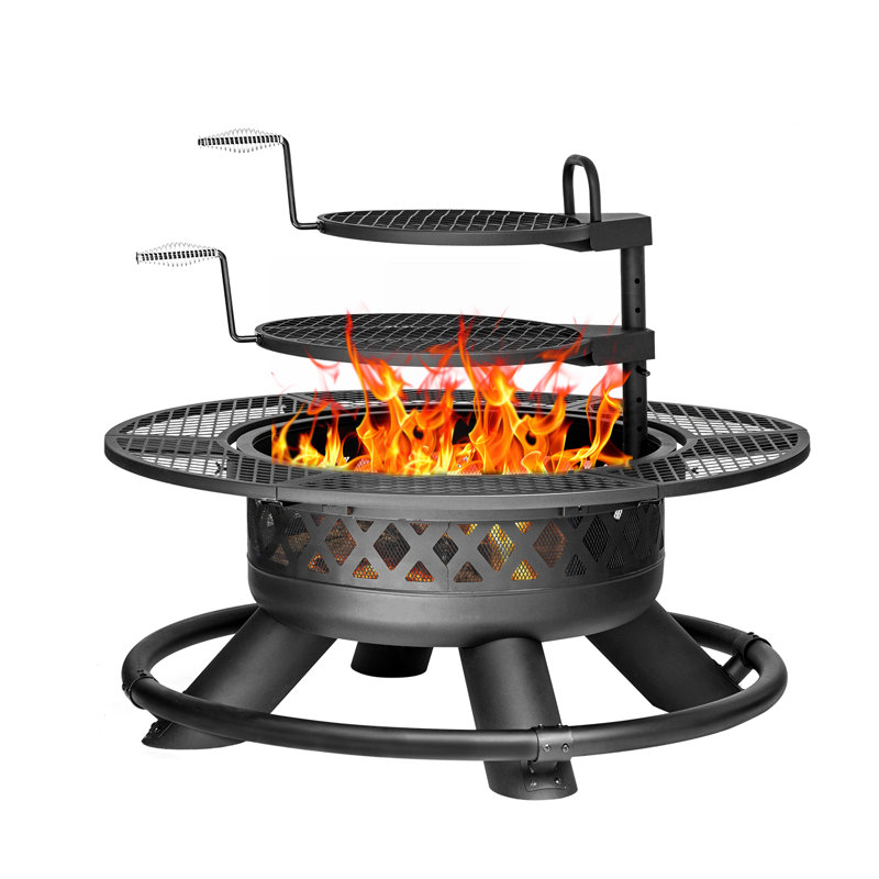 47" Large Outdoor Wood Burning Fire Pit with Grill and Lid