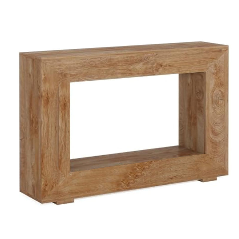 Evan Console Table, 47 Inch Rectangular Top, Rustic Grey, Open Shelf, Brown