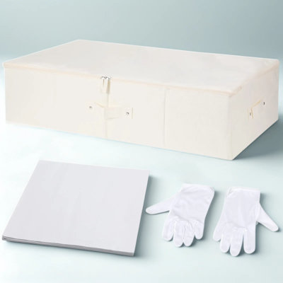 Ensemble de boîte de conservation de robe de mariée avec sac de rangement pour vêtements, papier de soie sans acide et gants, garde-robe en tissu respirant Oxford pour le rangement des vêtements à long terme