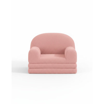 2-in-1 Convertible Kids Sofa Chair – Fold-Out Toddler Couch & Lounger with Soft Sherpa, High-Density Foam, Washable Cover, Comfy Children’s Furniture for Playroom & Nursery, Colour: Pink