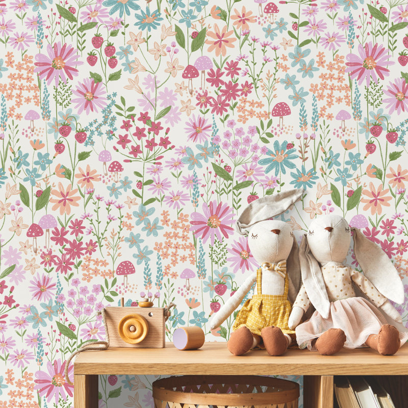 Papier peint à fleurs roses