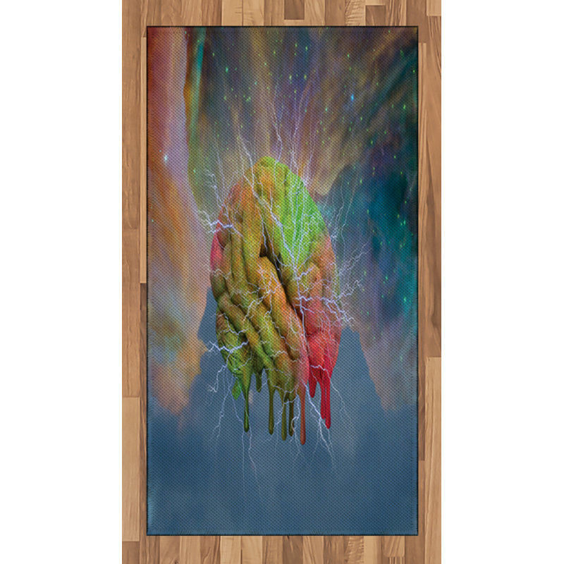Tapis décoratif à longues fibres en polyester à haute densité psychédélique Fantasy, Rectangle 2 pi 7 po x 5 pi