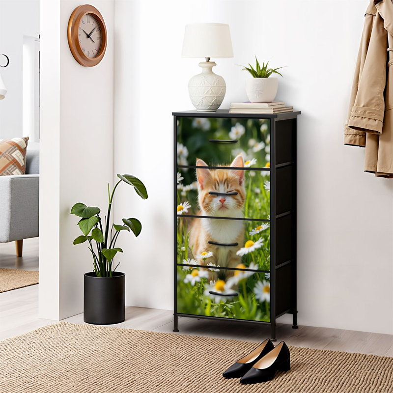 4 Drawer Dresser for Bedroom, Narrow Chest of Drawers, Wooden Top and Study Iron Frame 18"x37.5"-(WxH)