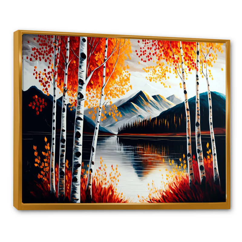 Bouleaux rouges et oranges au bord du lac I - Impression sur toile, H 30 po x l 40 po x P 1,5 po