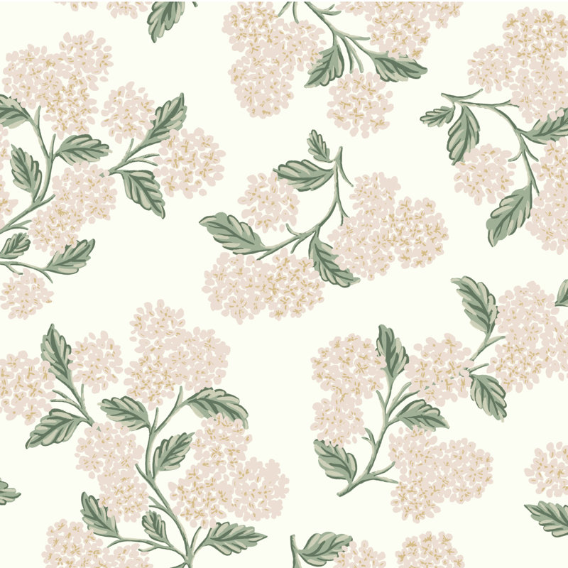 Papier peint 27 'x 27 "Hydrangea, Beige / Rose