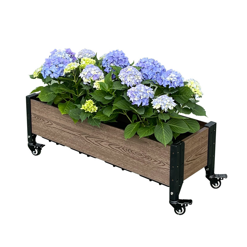 Brown Composite Rolling Planter Box with Black Frame