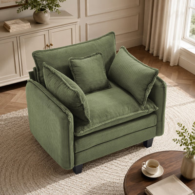 Grand fauteuil d'appoint, fauteuil à dossier profond en velours côtelé avec coussins