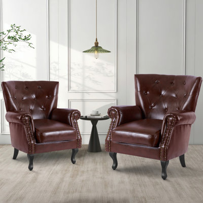 24"W Faux Leather Wingback Chair
