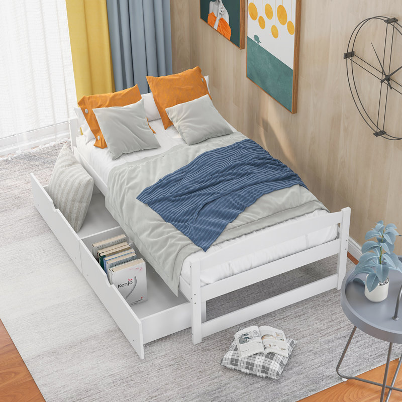Lit plateforme avec rangement Braughton, Blanc