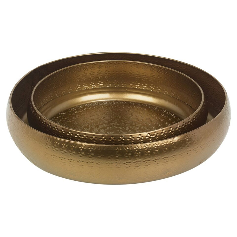 2 x Metal Gold Bowl Set with Hammered Effect Table Centrepiece Decorative Dishes