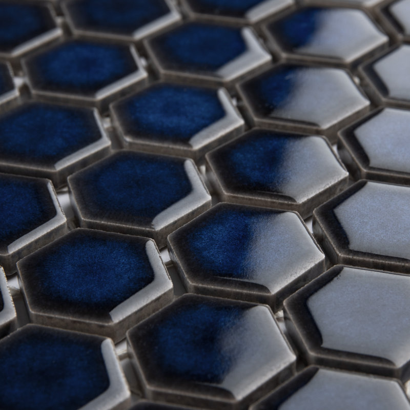 Tribeca 1" Hex Glossy 10-1/4 " x 11-7/8 " Porcelain Mosaic Floor and Wall Tile, Cobalt