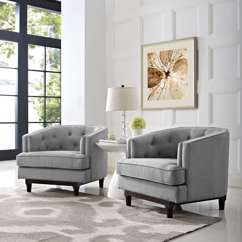 Modway Strick & Bolton Allington Button-tufted Armchair, Light Grey Velvet