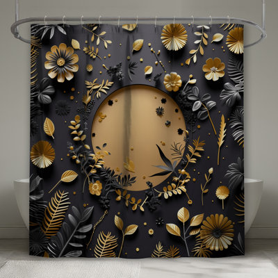 Gold Leaves Shower Curtain - Nature Bathroom Decor Modern