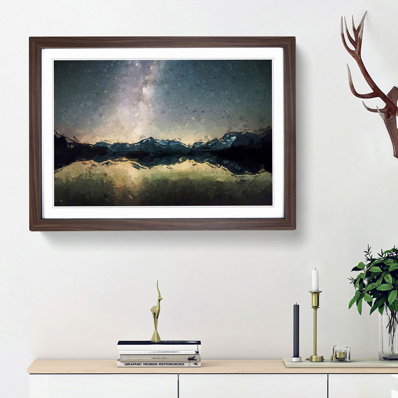 Starry Night Blue and Yellow in Abstract - Framed Print, 36cm H x 48cm W x 2cm D, Walnut Framed