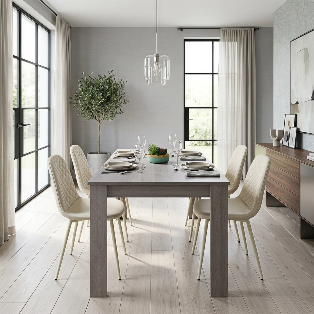 B&Q - Dining Table In Grey With 4 Cream Stitched Padded Chairs Kitchen Dining Table For 4 Dining Room Dining Set - Image 2