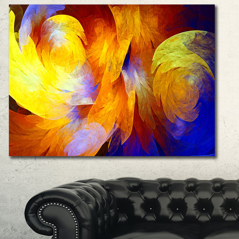 Impression sur toile jaune, motif abstrait fractal jaune, H 30 po x l 40 po x P 1 po