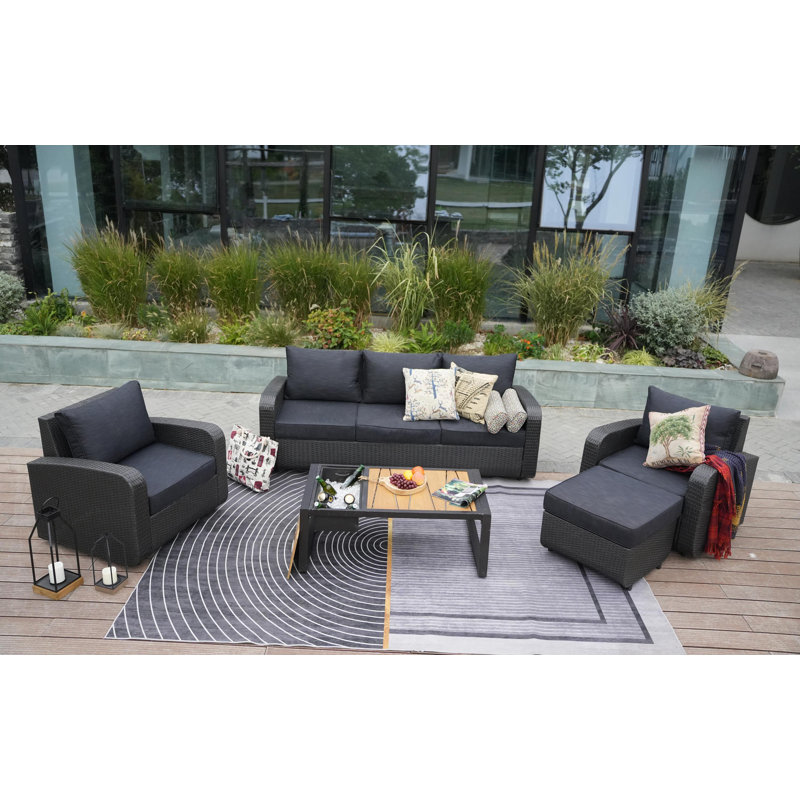 5 - Person Patio Conversation Set with Cushions, Black