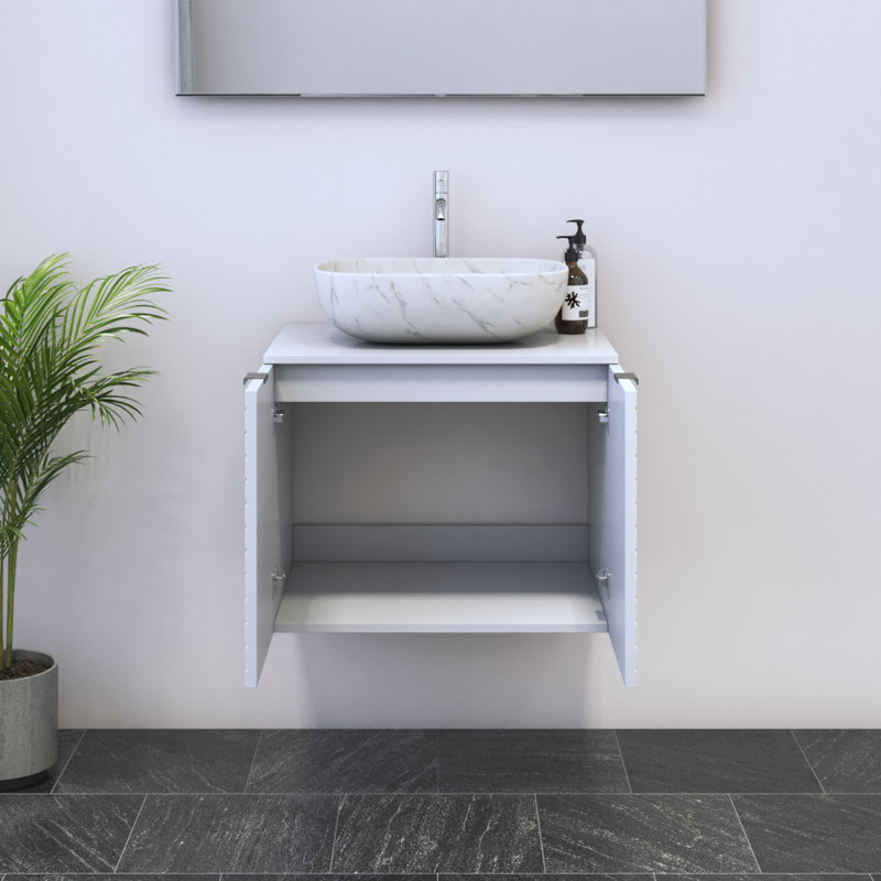 Kayben 23.6'' Single Bathroom Vanity with Top, White, White