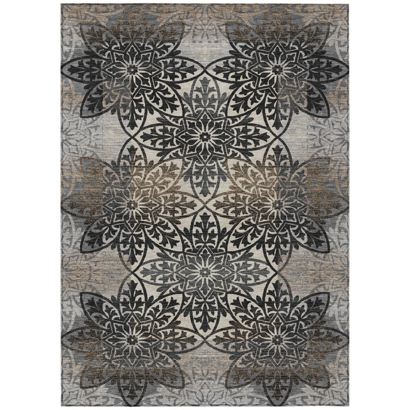 Machine Washable Indoor/Outdoor Chantille ACN2916 Spiral Rug, Graphite, 3' x 5'