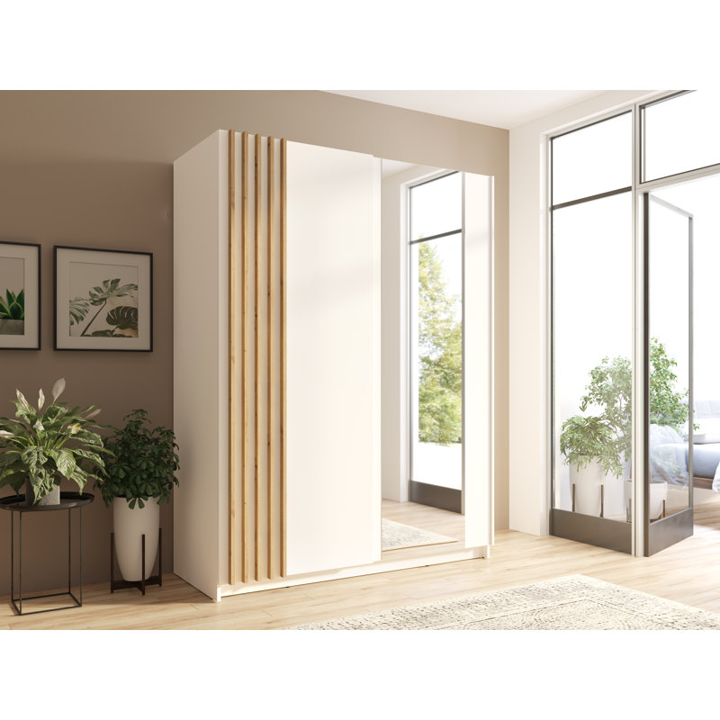 Shaelen 2 Door Laminate Wardrobe, White, 199cm H x 200cm W x 64cm D