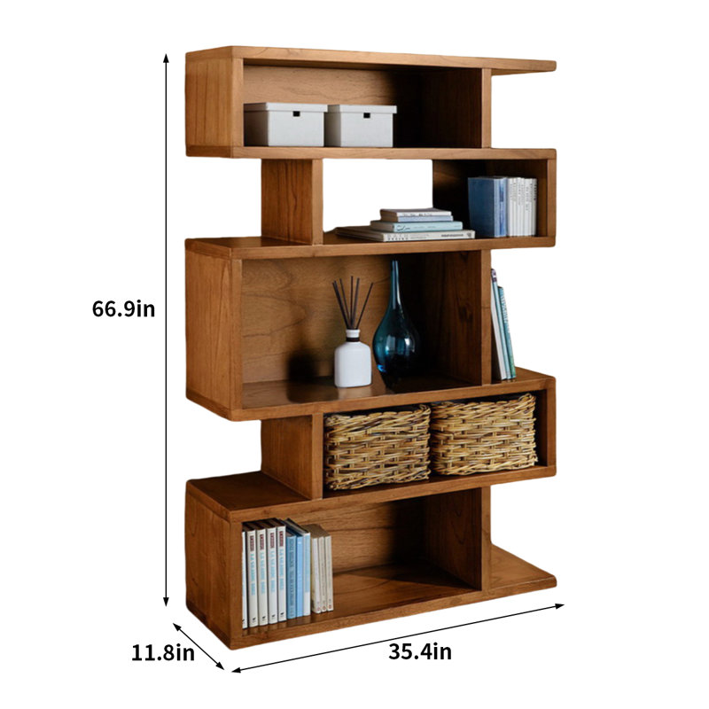 Bibliothèque moderne en bois de frêne, (5 tablettes) H 66,9 po x l 35,4 po x P 11,8 po