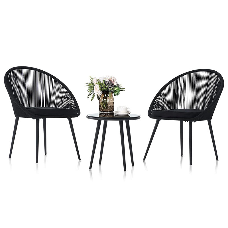 Ensemble de patio extérieur 3 pièces Aloisia, Noir, Noir