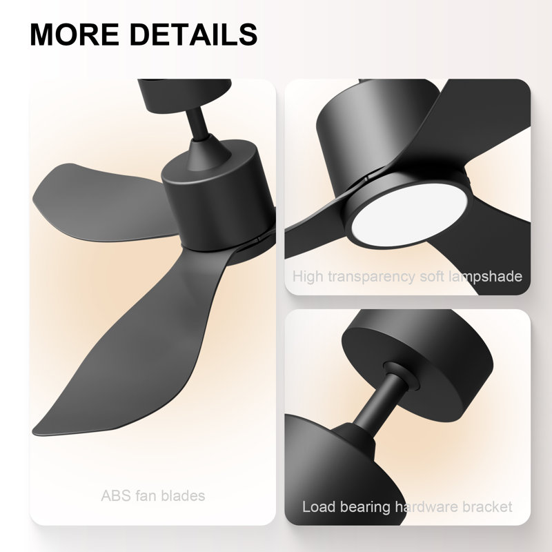 52" Ceiling Fan with Light Kit Included, Large 3-Blade High-Airflow 6-Speed, Black, Black
