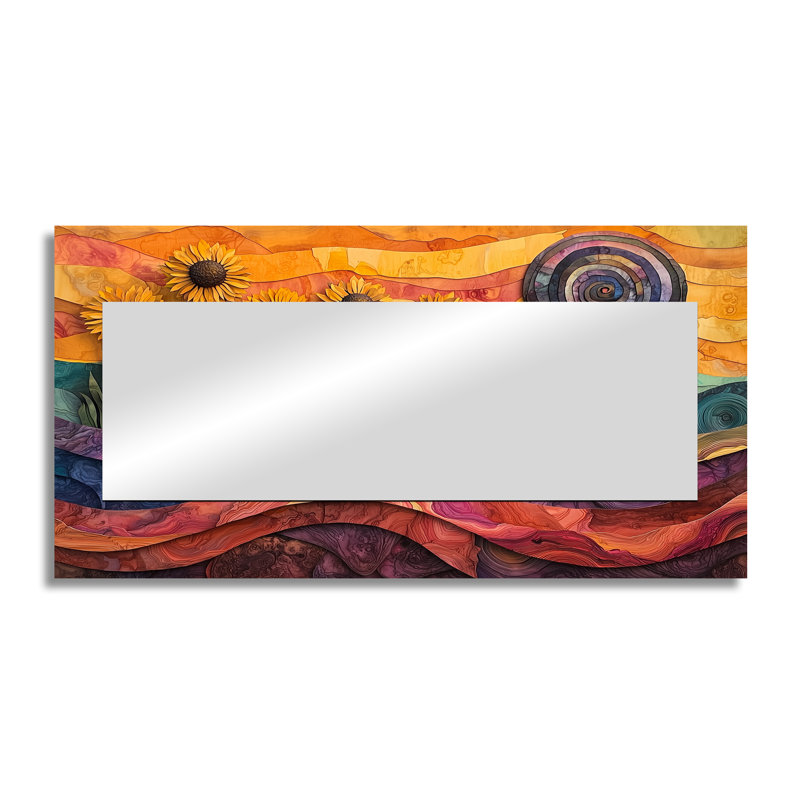 Sunflowers Garden At Desert On Slide - Art mural miroir floral - imprimé sur métal, 28 po x 55 po