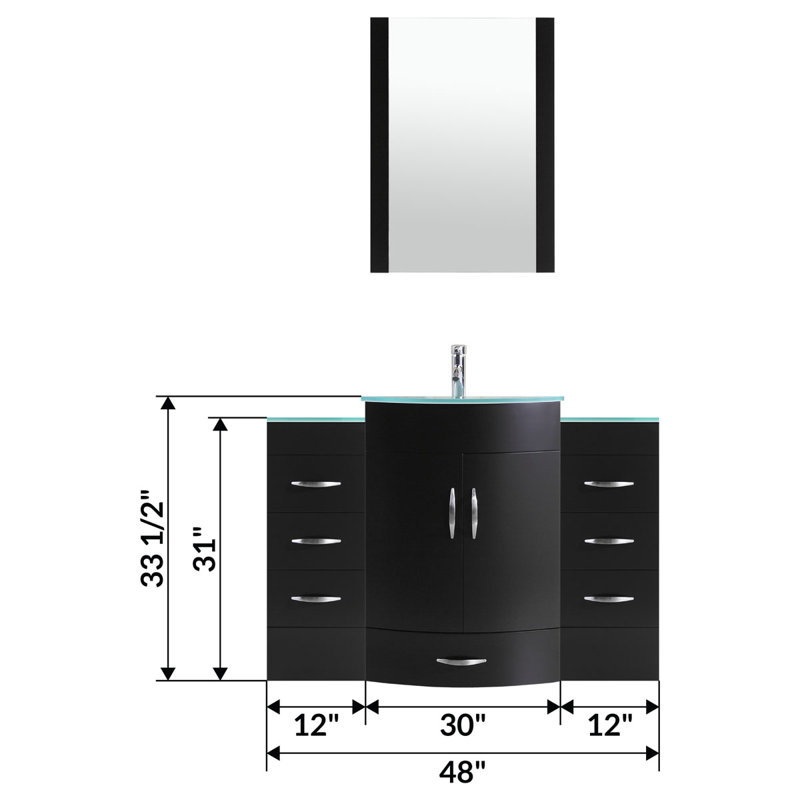 Ensemble de meuble-lavabo de salle de bain simple 54 po avec miroir modern Marguez, Noir