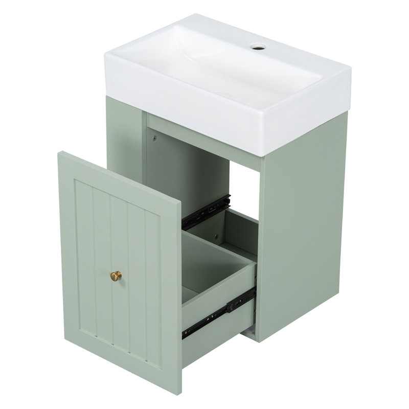 Meuble-lavabo de 20 pouces avec lavabo en céramique, Vert