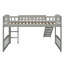 Lit mezzanine simple gris avec glissière et échelle, structure en bois peu encombrante pour chambre d'enfant