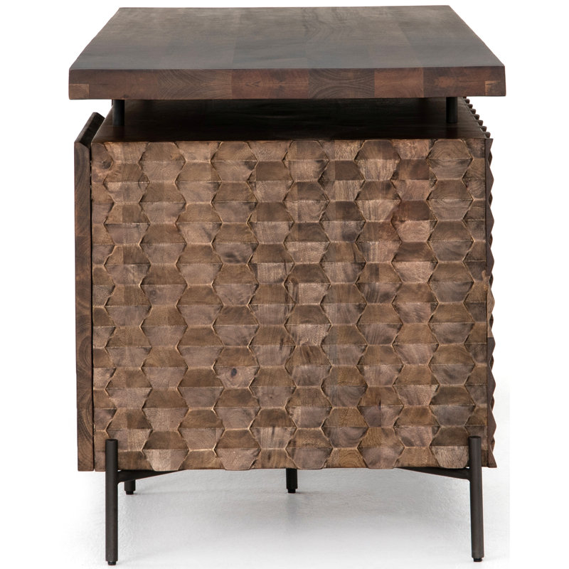 Rori Solid Wood Top Credenza Desk, Brown