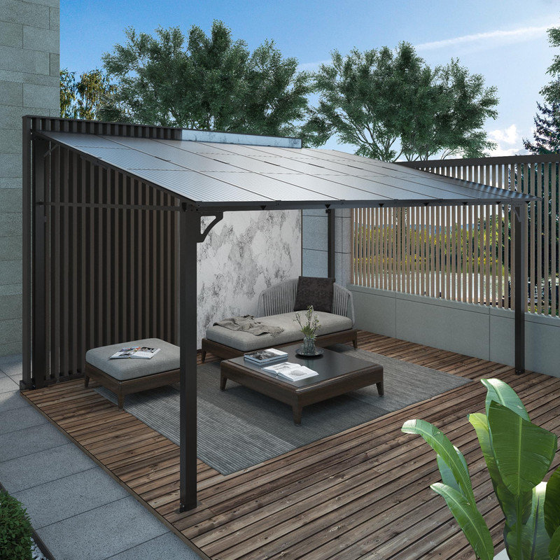 Housse de terrasse en aluminium à toit rigide de 12 pi x 14 pi avec toit rigide en polycarbonate anti-UV pour terrasse, cour et réception