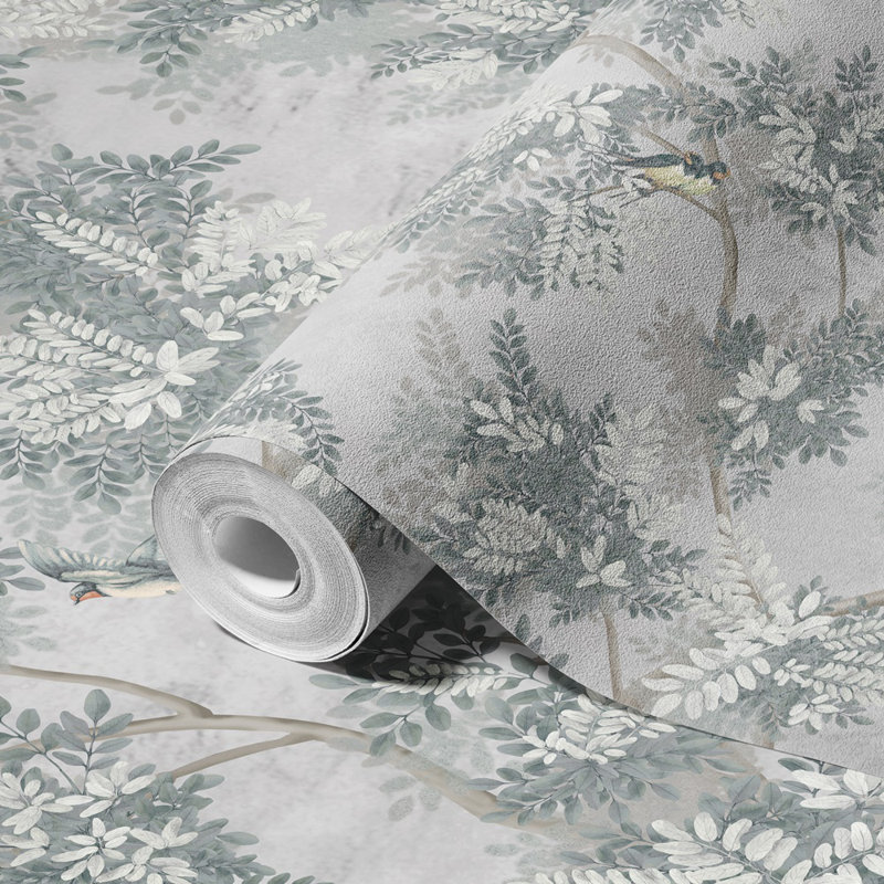 Papier peint botanique Verdant, L 87,96 po x l 163 po, Gris