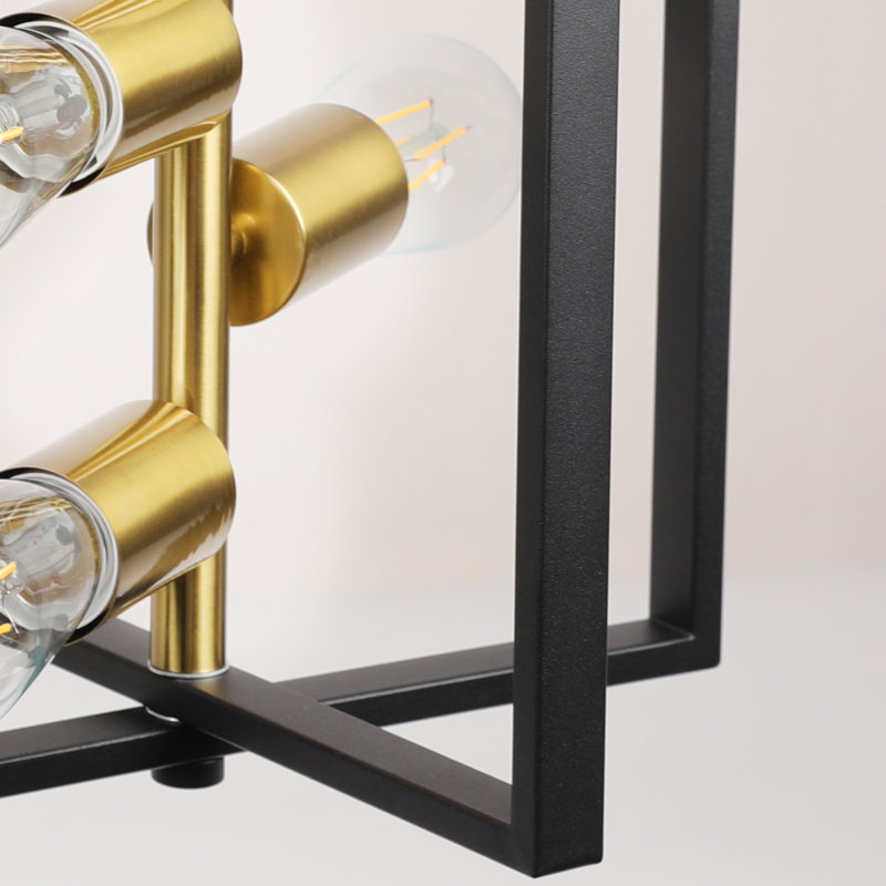 Lustre géométrique moderne 4 lumières, lanterne suspendue industrielle pour le salon, la salle à manger, le couloir