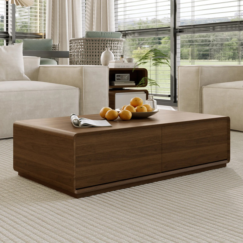 Table basse avec rangement Xhevat Block, entièrement assemblée, Brun