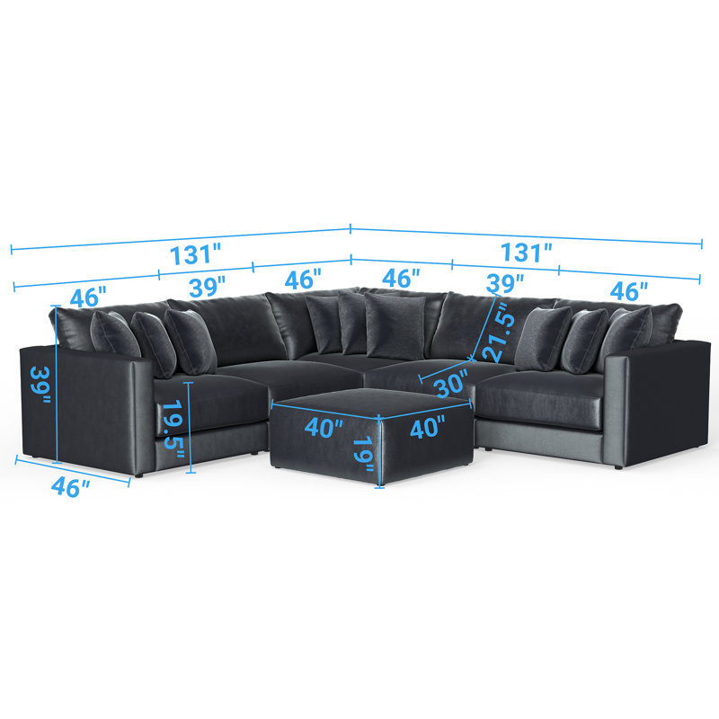 Canapé modulaire 5 pièces et 1 repose-pieds inclus Nyrie Nyrie, Bleu / polyester gris
