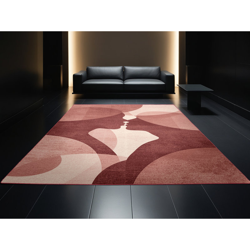 Machine Washable Adamek Valentines Modern & Contemporary Abstract Rug in Pink – Rose Binding, 2x4