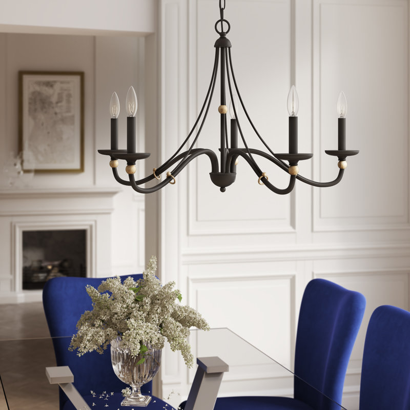 Everly Quinn Westchester County Sand Coal With Skyline Gold Chandelier, 20" H x 28" W x 28" D