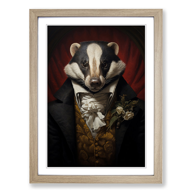 Badger Rococo Art - Framed Print, 34cm H x 25cm W x 2cm D, Oak Framed