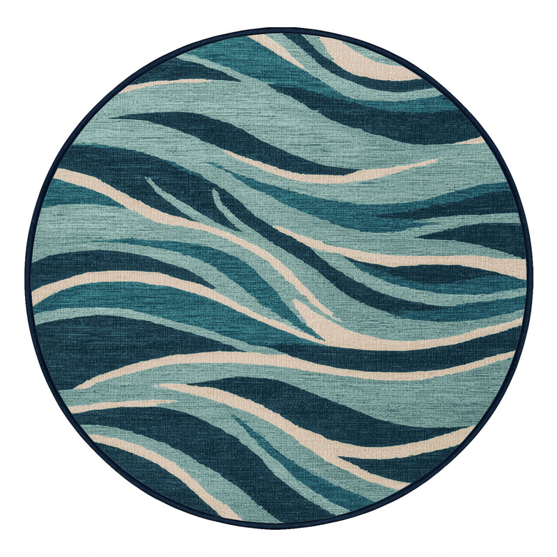 Washable Ocean Spray Hawaiian Area Rug, Round 4'
