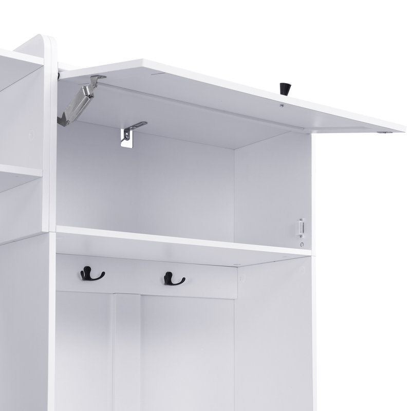 U-Can 79.1"Wide Modern Hall Tree with Shoe Storage, 4-in-1 Entryway Bench with 8 Cubbies, 7 Coat Hooks & Adjustable Shelf for Hallway, living room, White