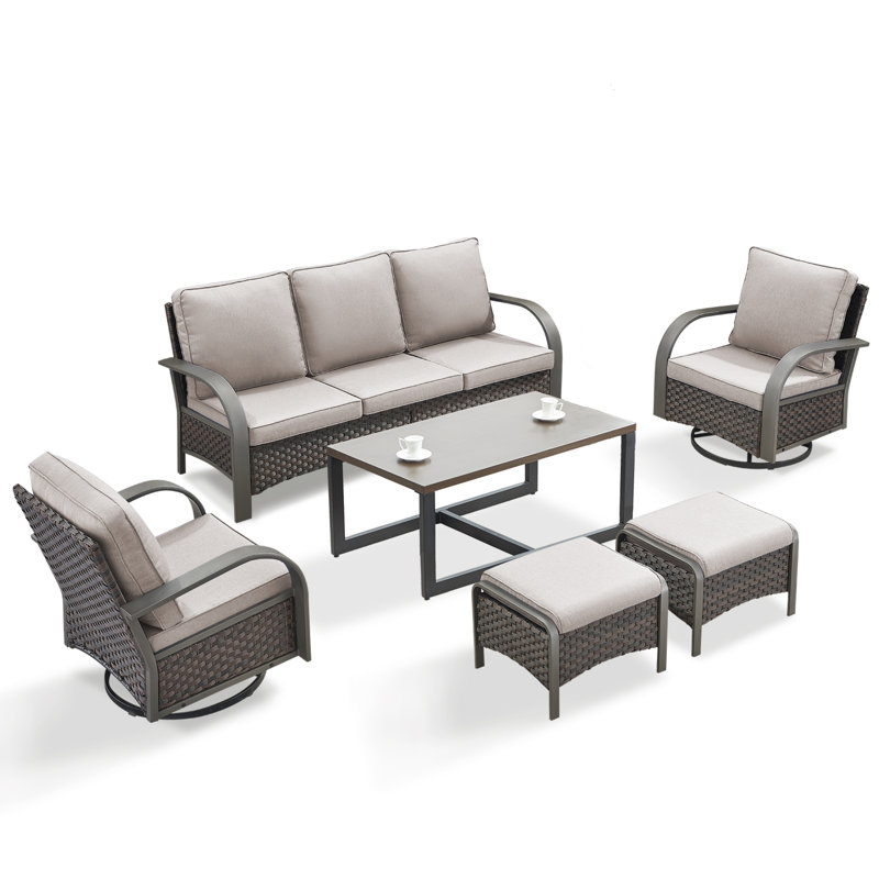 Bobra 5 Pieces Outdoor Patio Furniture Set With Swivel Chairs, Beige