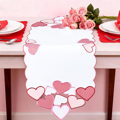 Chemin de table brodé - rose / blanc / rouge - motif de cœur, long chemin pour la Saint-Valentin, mariage, fête, anniversaire et décoration