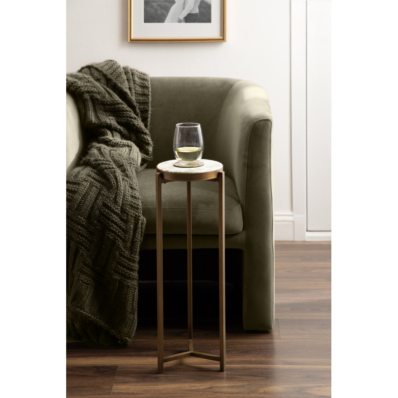 Eveland Round Metal Drink Table, Gold, Light Green